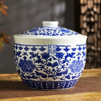 Recipient ceramic pentru depozitare orez cu capac, stil chinezesc, rezistent la umiditate