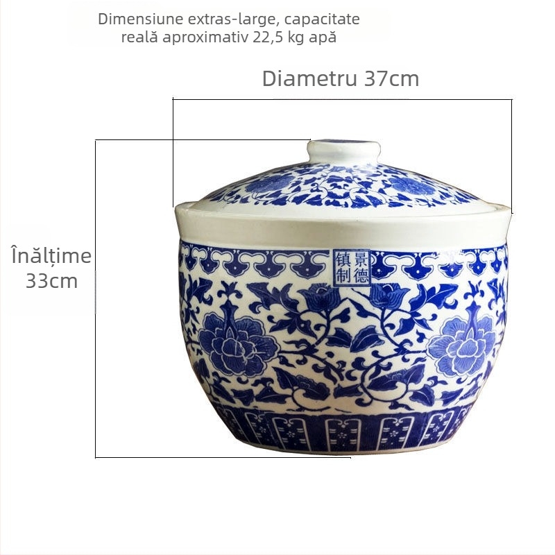 Recipient ceramic pentru depozitare orez cu capac, stil chinezesc, rezistent la umiditate