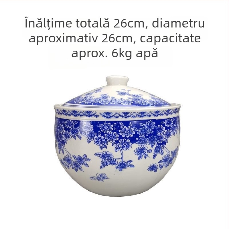 Recipient ceramic pentru depozitare orez cu capac, stil chinezesc, rezistent la umiditate