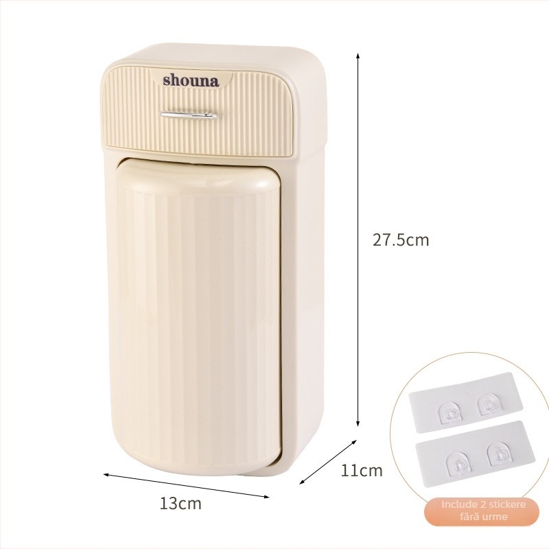 Cilindru de depozitare pentru pensule de machiaj, montat pe perete, rotativ, cu capac și compartimente, din plastic PP (80–99% material nou), capacitate 2L