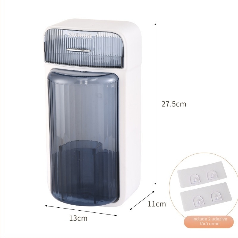 Cilindru de depozitare pentru pensule de machiaj, montat pe perete, rotativ, cu capac și compartimente, din plastic PP (80–99% material nou), capacitate 2L