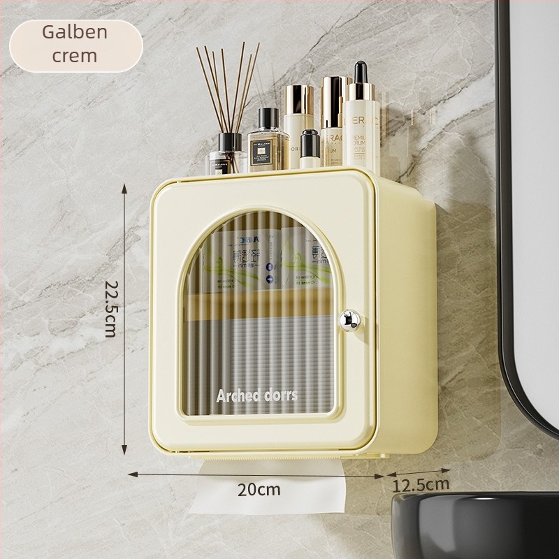 Cutie de șervețele montată pe perete pentru baie — impermeabilă, multifuncțională, model 6801, PP + țeavă din oțel inoxidabil