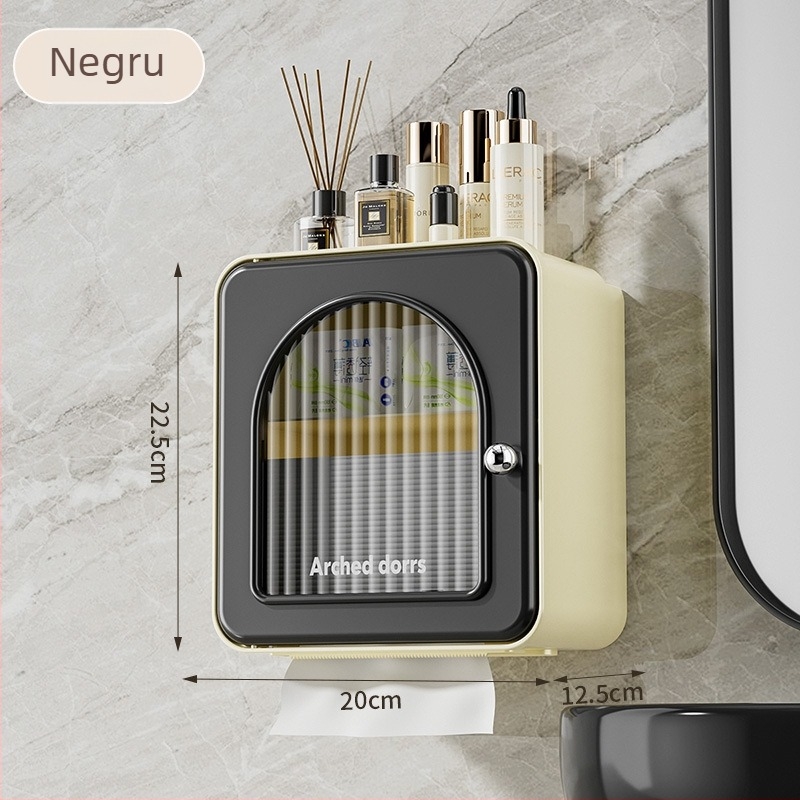 Cutie de șervețele montată pe perete pentru baie — impermeabilă, multifuncțională, model 6801, PP + țeavă din oțel inoxidabil