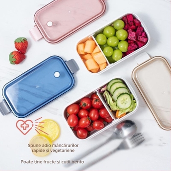 Cutie de prânz cu compartimente, calitate alimentară, compatibilă cu microunde, dreptunghiulară, strat unic, material PP+PS+gel de silice