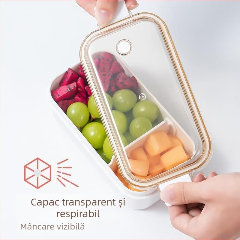 Cutie de prânz cu compartimente, calitate alimentară, compatibilă cu microunde, dreptunghiulară, strat unic, material PP+PS+gel de silice