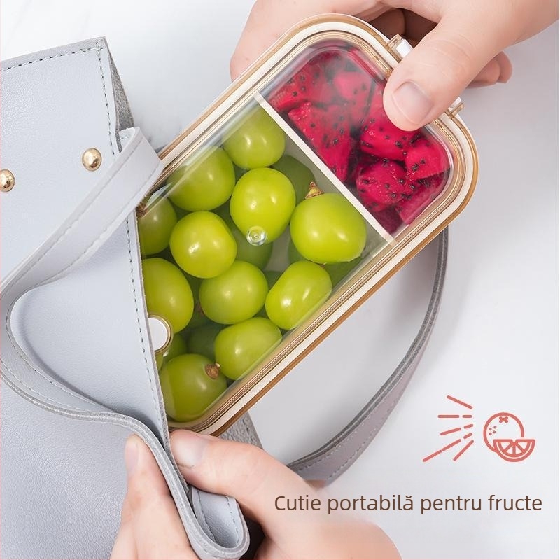 Cutie de prânz cu compartimente, calitate alimentară, compatibilă cu microunde, dreptunghiulară, strat unic, material PP+PS+gel de silice