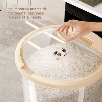 Recipient rotund din plastic transparent pentru orez – sigilat, rezistent la umezeală și insecte, plastic PP, capacitate 4–5 L
