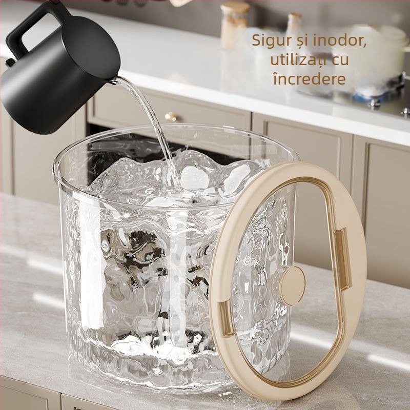 Recipient rotund din plastic transparent pentru orez – sigilat, rezistent la umezeală și insecte, plastic PP, capacitate 4–5 L