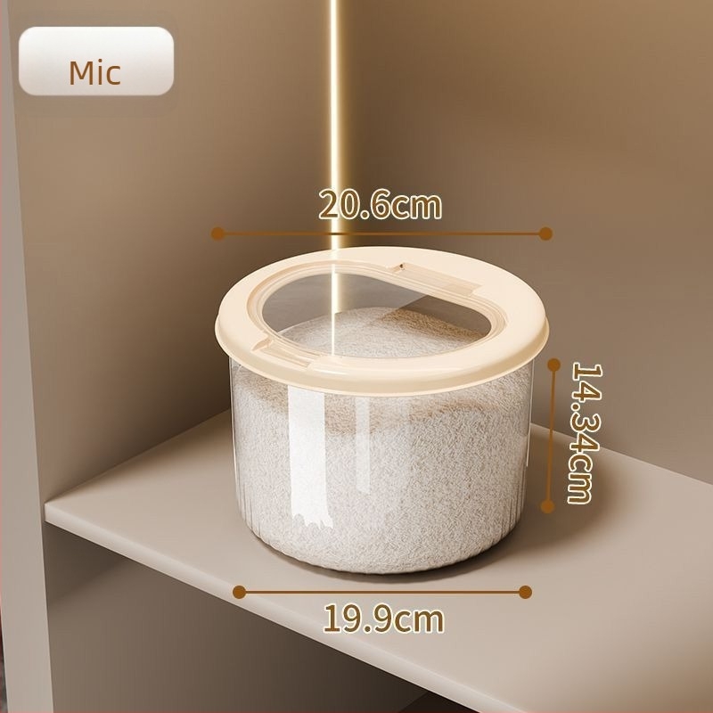 Recipient rotund din plastic transparent pentru orez – sigilat, rezistent la umezeală și insecte, plastic PP, capacitate 4–5 L