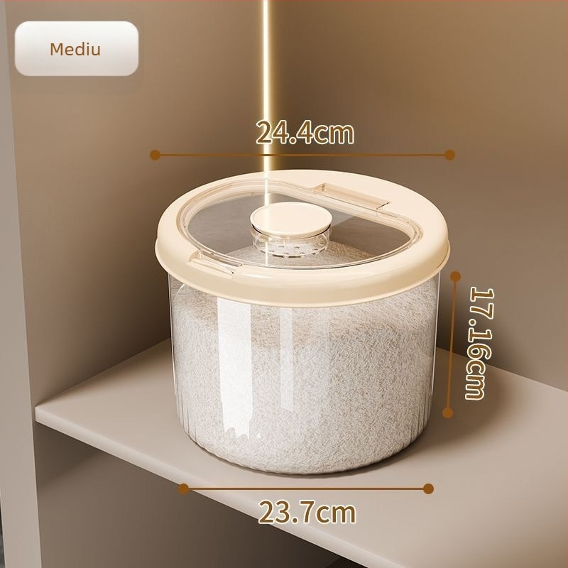 Recipient rotund din plastic transparent pentru orez – sigilat, rezistent la umezeală și insecte, plastic PP, capacitate 4–5 L