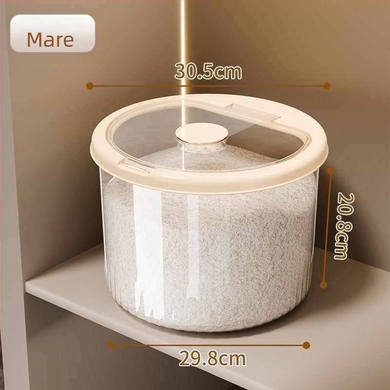 Recipient rotund din plastic transparent pentru orez – sigilat, rezistent la umezeală și insecte, plastic PP, capacitate 4–5 L