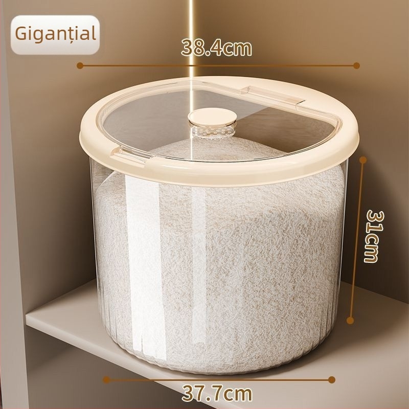 Recipient rotund din plastic transparent pentru orez – sigilat, rezistent la umezeală și insecte, plastic PP, capacitate 4–5 L