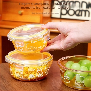 Recipient circular din sticlă borosilica pentru conservarea prospețimii, compatibil cu cuptorul cu microunde, congelabil, 501–800 ml