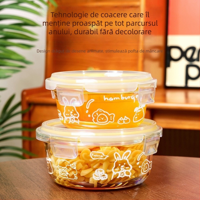 Recipient circular din sticlă borosilica pentru conservarea prospețimii, compatibil cu cuptorul cu microunde, congelabil, 501–800 ml