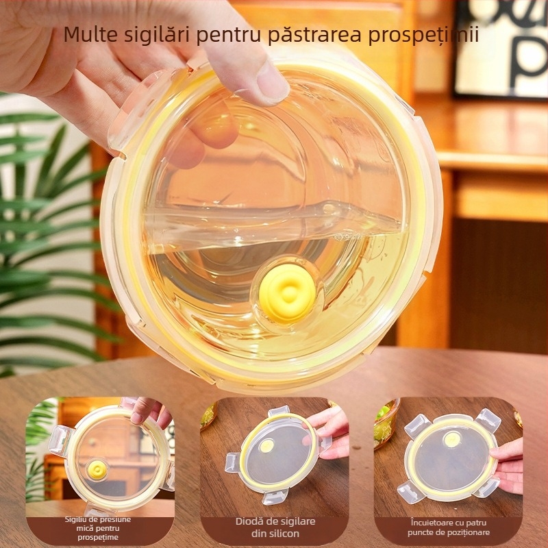 Recipient circular din sticlă borosilica pentru conservarea prospețimii, compatibil cu cuptorul cu microunde, congelabil, 501–800 ml