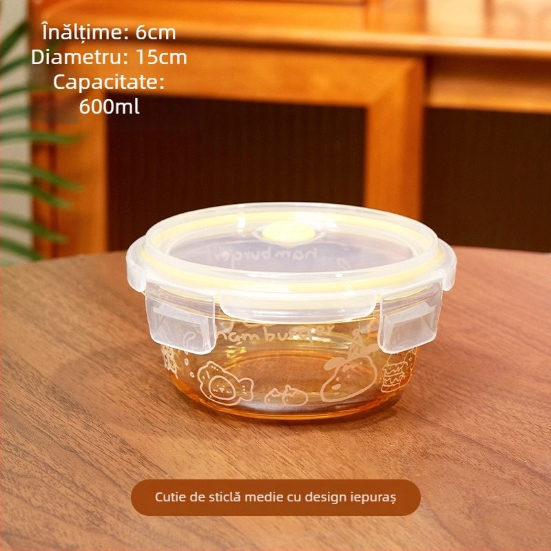 Recipient circular din sticlă borosilica pentru conservarea prospețimii, compatibil cu cuptorul cu microunde, congelabil, 501–800 ml