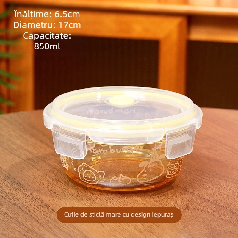 Recipient circular din sticlă borosilica pentru conservarea prospețimii, compatibil cu cuptorul cu microunde, congelabil, 501–800 ml