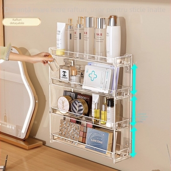 Raft de depozitare pentru cosmetice, montat pe perete, transparent, cu 5 etaje, din plastic, demontare fără unelte