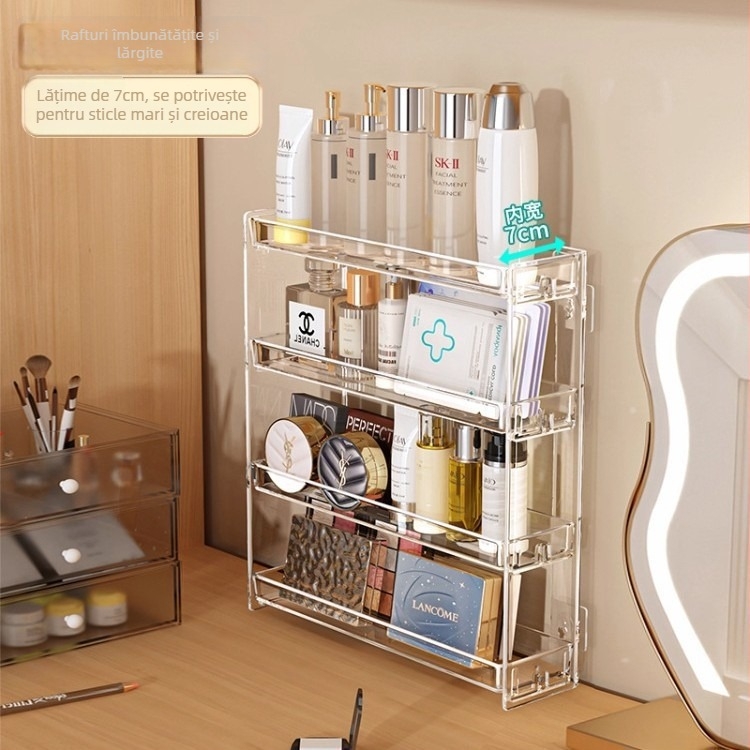Raft de depozitare pentru cosmetice, montat pe perete, transparent, cu 5 etaje, din plastic, demontare fără unelte