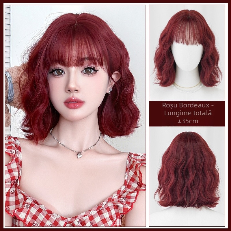 Perucă pentru femei cu păr buclat, stil coreean, model D-155, fibre sintetice rezistente la temperaturi înalte