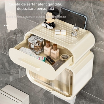 Cutie de baie pentru hârtie igienică, montaj pe perete, impermeabilă, din plastic, model B1554, multifuncțională, potrivită pentru baie, sufragerie și mașină