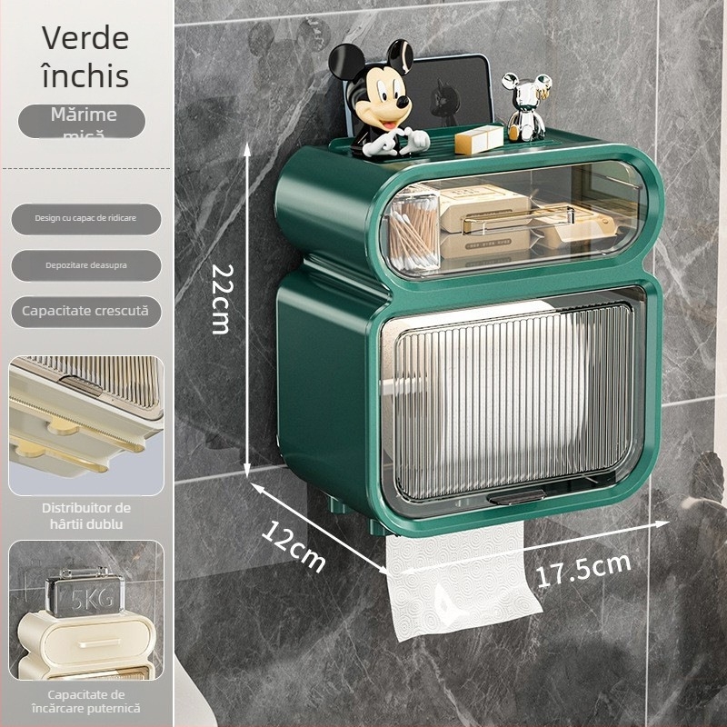 Cutie de baie pentru hârtie igienică, montaj pe perete, impermeabilă, din plastic, model B1554, multifuncțională, potrivită pentru baie, sufragerie și mașină