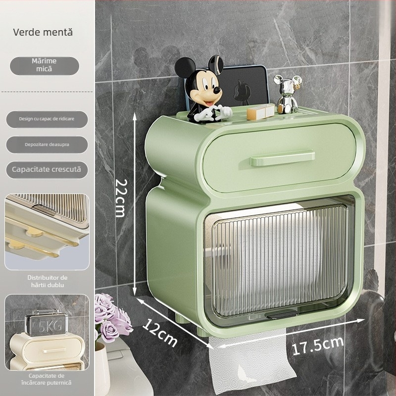 Cutie de baie pentru hârtie igienică, montaj pe perete, impermeabilă, din plastic, model B1554, multifuncțională, potrivită pentru baie, sufragerie și mașină