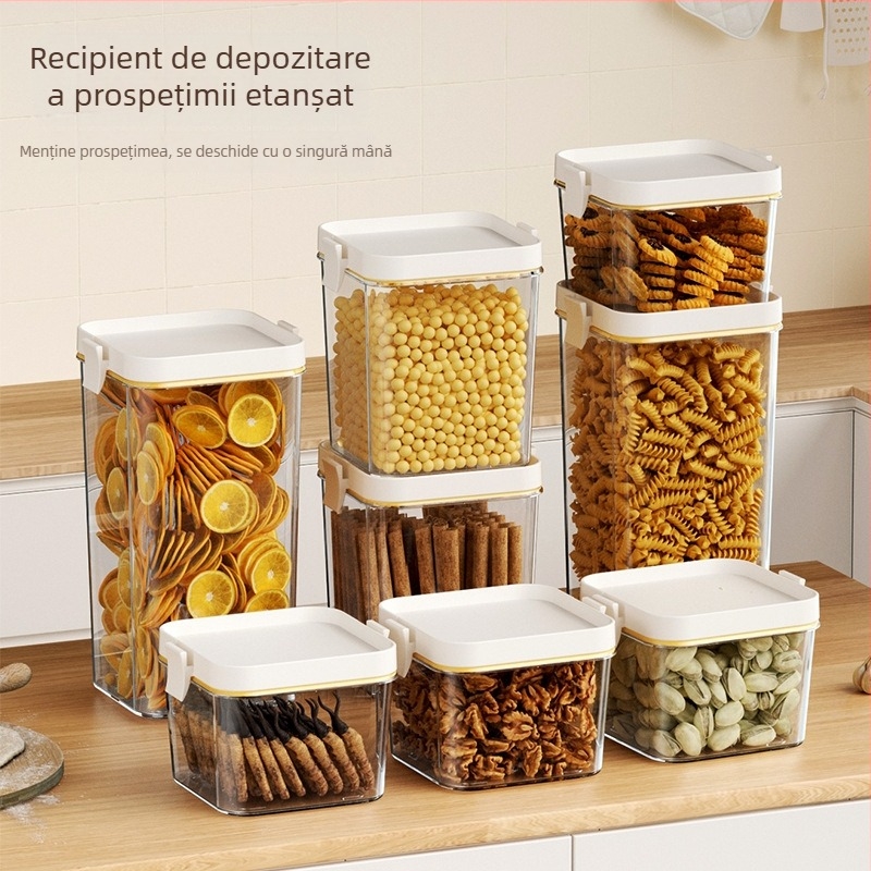 Seal PET container pentru depozitare a alimentelor cu capac transparent, formă pătrată, 800–1000 ml, pentru cereale și gustări