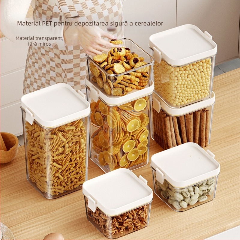 Seal PET container pentru depozitare a alimentelor cu capac transparent, formă pătrată, 800–1000 ml, pentru cereale și gustări
