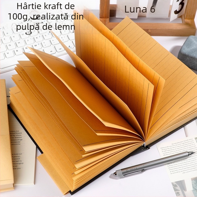 Jurnal-planificator de 365 de zile, hârtie kraft, 100–200 pagini, legătură cusută, stil nostalgic retro