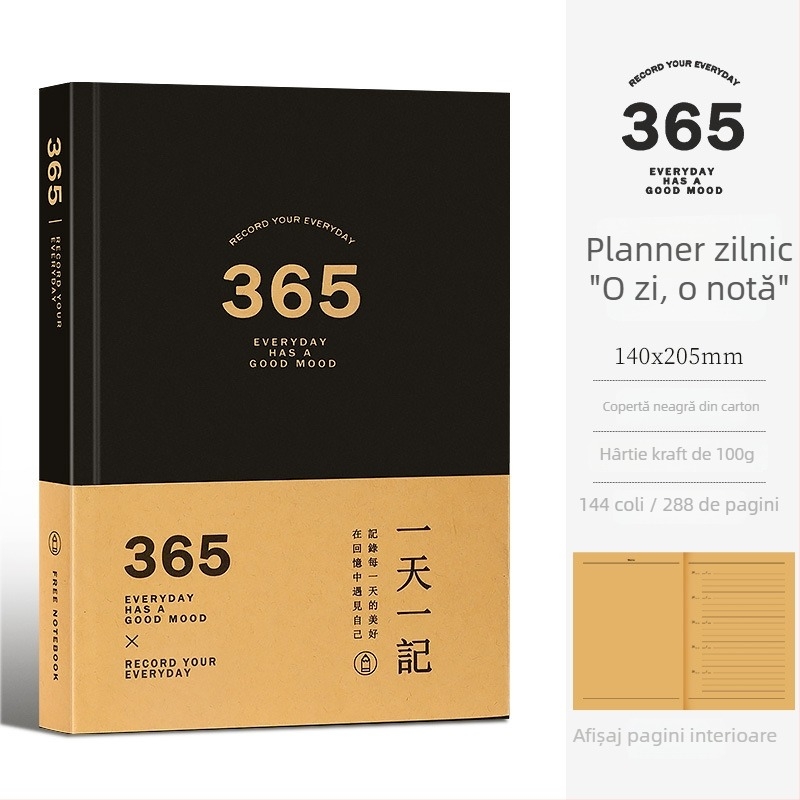 Jurnal-planificator de 365 de zile, hârtie kraft, 100–200 pagini, legătură cusută, stil nostalgic retro