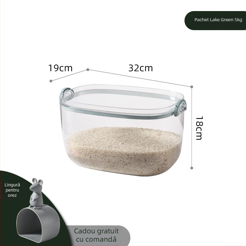 Cutie de depozitare orez, material PS, capacitate 9-10 L, sigilată, protecție împotriva umezelii și dăunătorilor, design modern minimalist