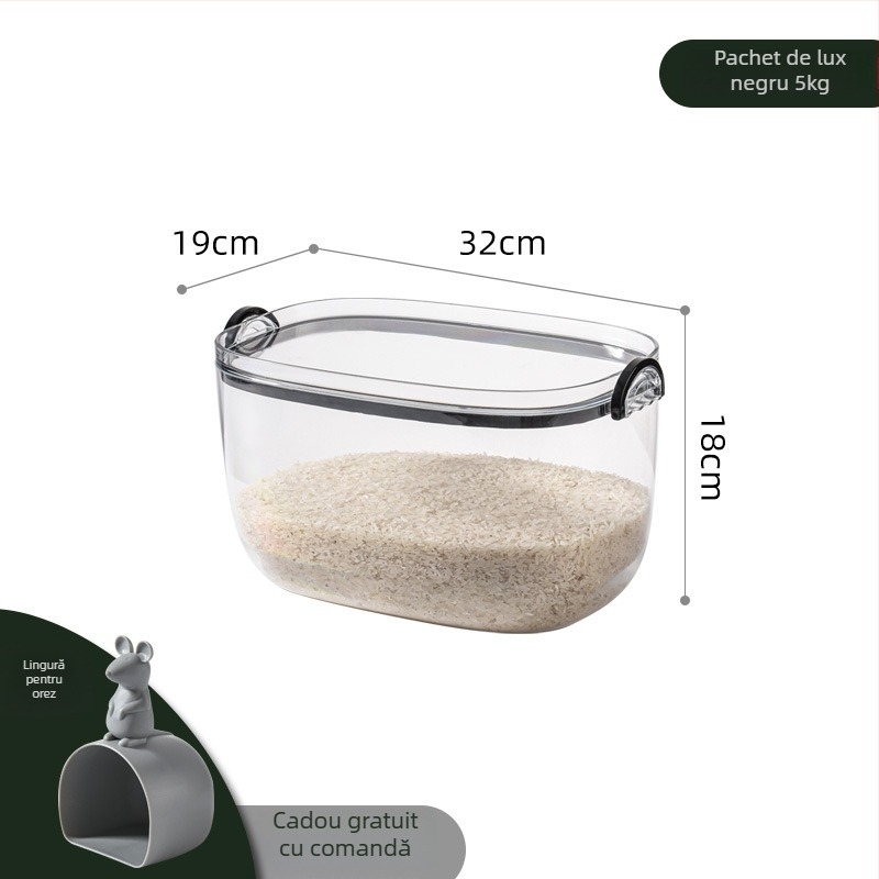 Cutie de depozitare orez, material PS, capacitate 9-10 L, sigilată, protecție împotriva umezelii și dăunătorilor, design modern minimalist