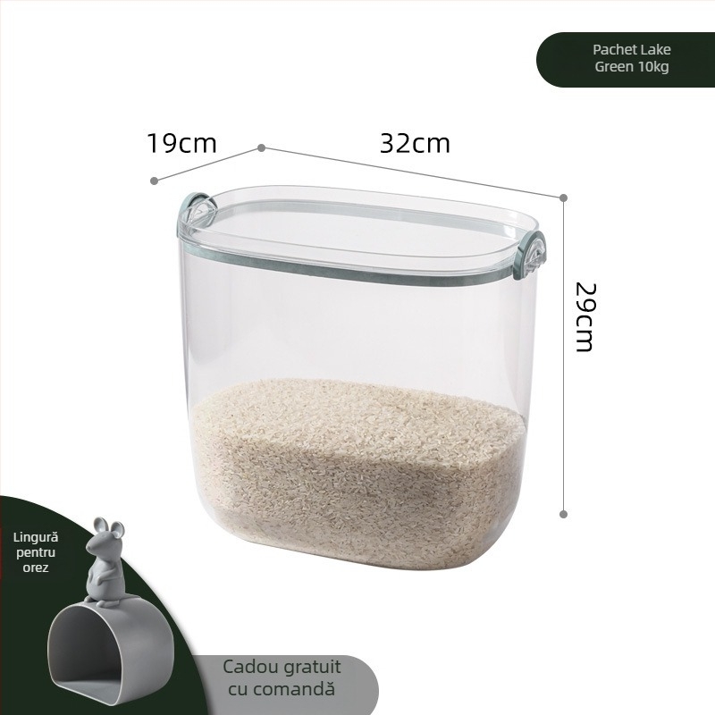 Cutie de depozitare orez, material PS, capacitate 9-10 L, sigilată, protecție împotriva umezelii și dăunătorilor, design modern minimalist