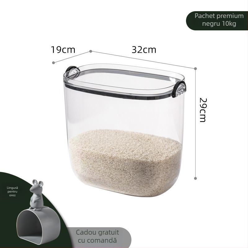 Cutie de depozitare orez, material PS, capacitate 9-10 L, sigilată, protecție împotriva umezelii și dăunătorilor, design modern minimalist