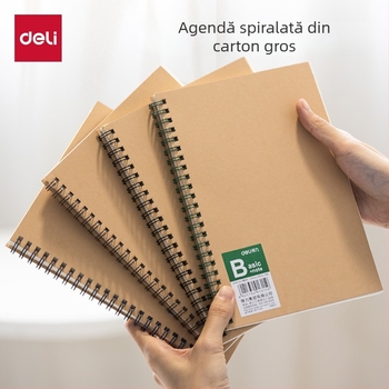  Caiet Deli cu copertă kraft, legătură spirală, 60 pagini, hârtie din pulpă de lemn 80 gsm, set de 4 bucăți