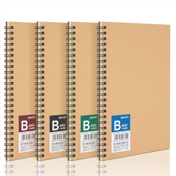  Caiet Deli cu copertă kraft, legătură spirală, 60 pagini, hârtie din pulpă de lemn 80 gsm, set de 4 bucăți