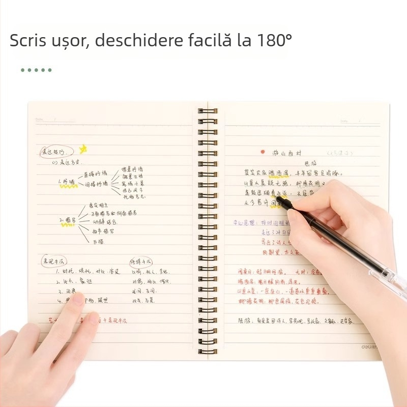  Caiet Deli cu copertă kraft, legătură spirală, 60 pagini, hârtie din pulpă de lemn 80 gsm, set de 4 bucăți