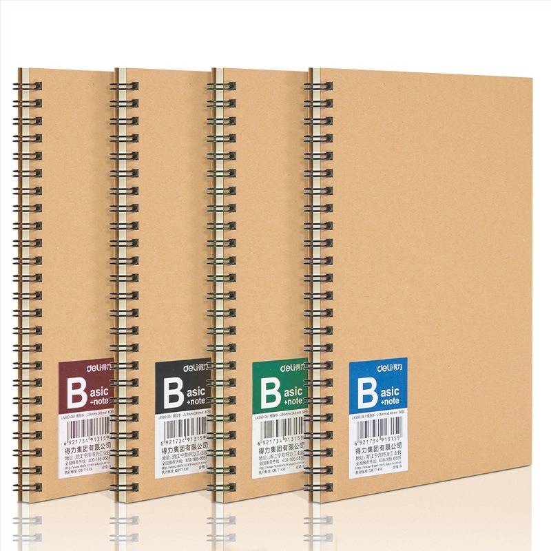  Caiet Deli cu copertă kraft, legătură spirală, 60 pagini, hârtie din pulpă de lemn 80 gsm, set de 4 bucăți