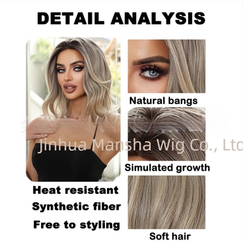 Perucă – păr scurt buclat, parte centrală, material din mătase rezistentă la căldură, confecție mecanizată, poate fi vopsită sau supusă permului