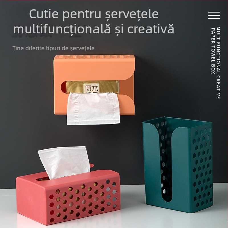 Cutie de șervețele din plastic, montată pe perete – multipurpose, design modern și simplu pentru baie și living