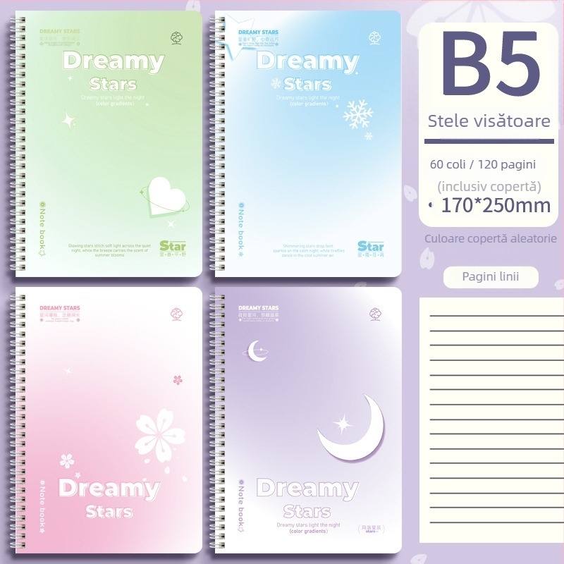 Caiet gradient cu spiral Mengjin, seria Gradient, 60 foi, 58 pagini de text, hârtie 80 g/m²