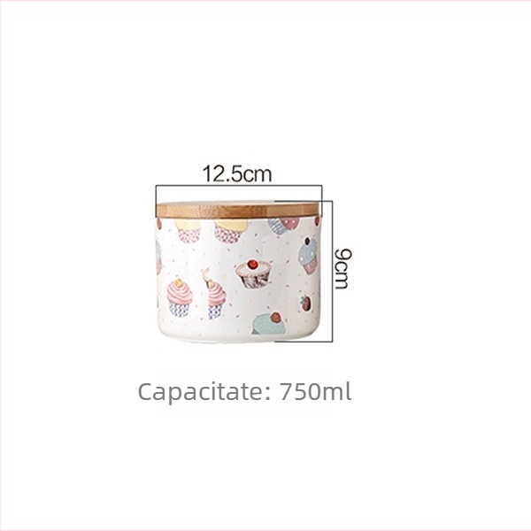 Vas ceramic sigilat cu capac din lemn, etanș, pentru ceai, fructe uscate și gustări