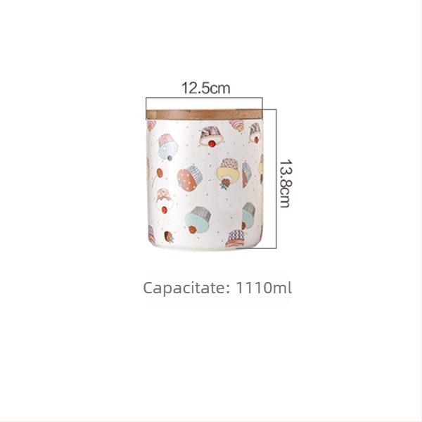 Vas ceramic sigilat cu capac din lemn, etanș, pentru ceai, fructe uscate și gustări