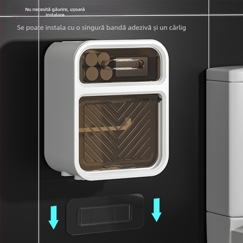 Cutie de hârtie igienică montată pe perete - polipropilenă, rezistentă la apă, fără găuri, pentru role de hârtie, design modern minimalist