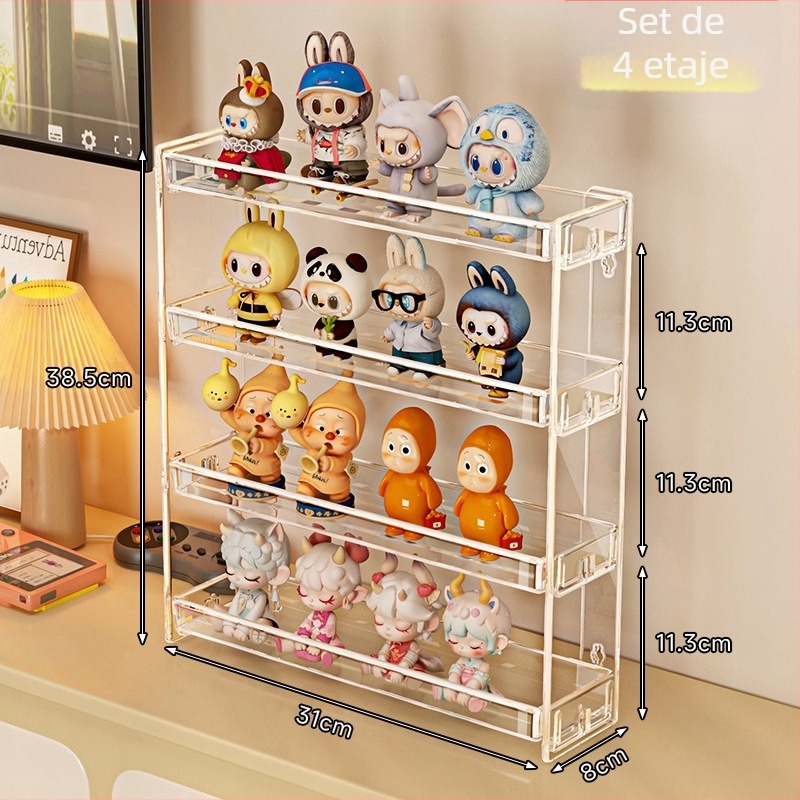 Raft de afișaj pentru cutii misterioase pentru păpuși, montat pe perete, model 888-3, plastic, pliabil, personalizare disponibilă și imprimare logo