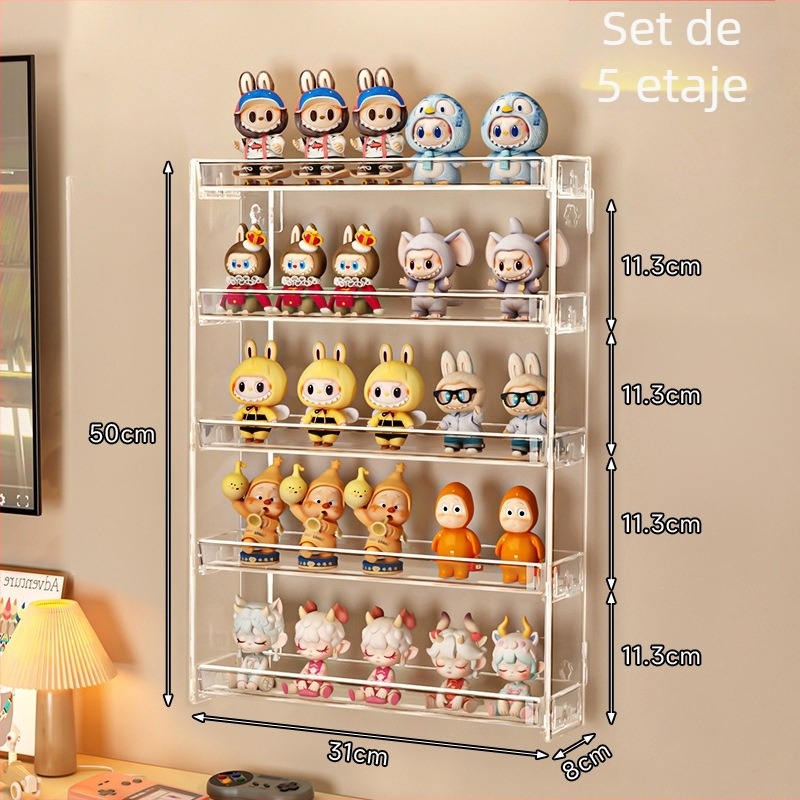 Raft de afișaj pentru cutii misterioase pentru păpuși, montat pe perete, model 888-3, plastic, pliabil, personalizare disponibilă și imprimare logo