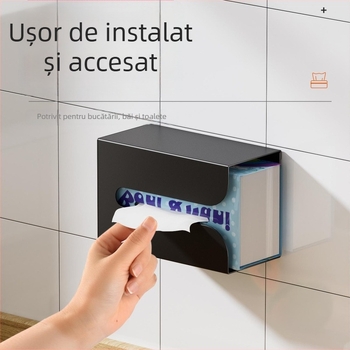 Cutie pentru șervețele de perete, montaj fără găuri, din aluminiu Space Aluminum, model M, multifuncțională, potrivită pentru living și baie