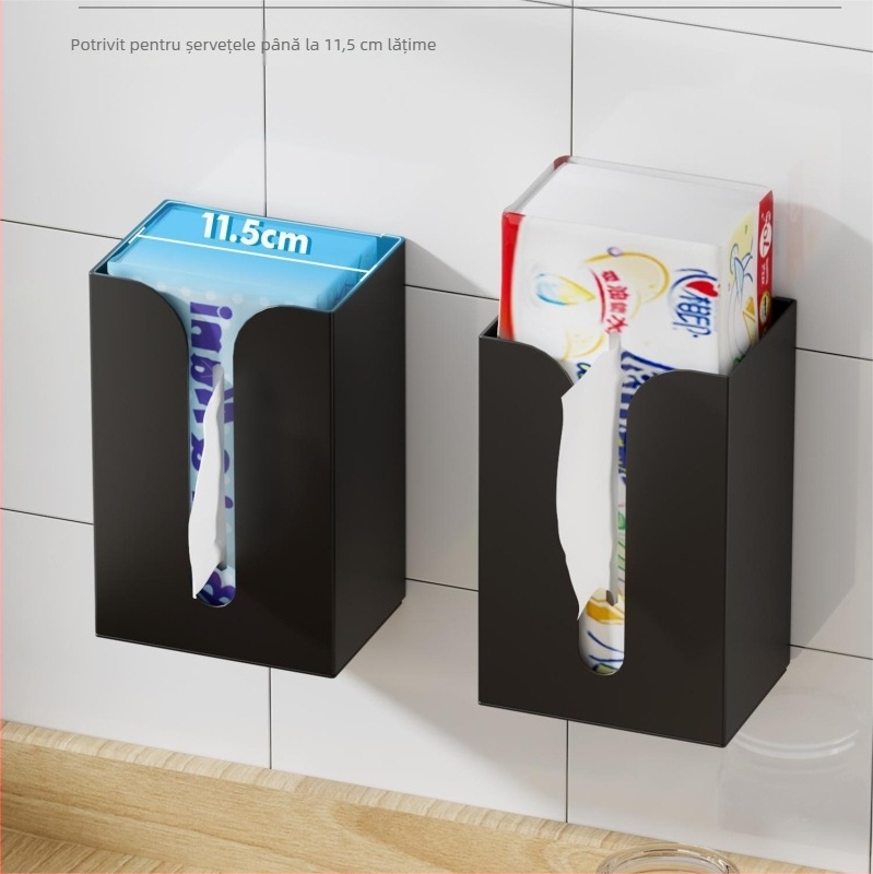 Cutie pentru șervețele de perete, montaj fără găuri, din aluminiu Space Aluminum, model M, multifuncțională, potrivită pentru living și baie
