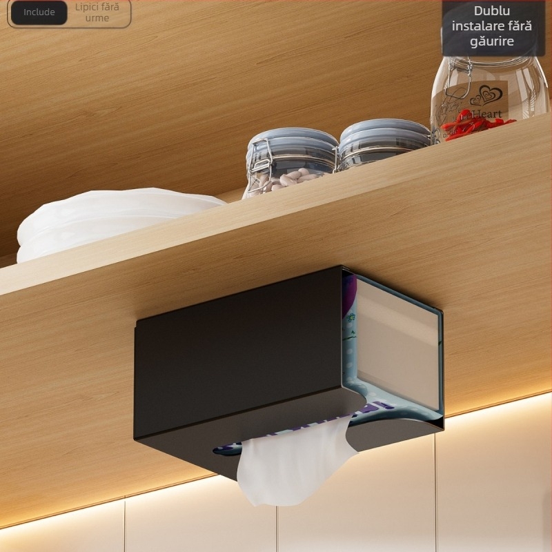 Cutie pentru șervețele de perete, montaj fără găuri, din aluminiu Space Aluminum, model M, multifuncțională, potrivită pentru living și baie